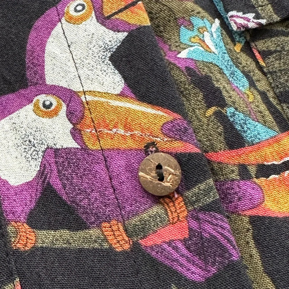 PEPALOVES Bohemian Tropical Button Up Shirt Black Whimsical Butterflies Large - Picture 13 of 16